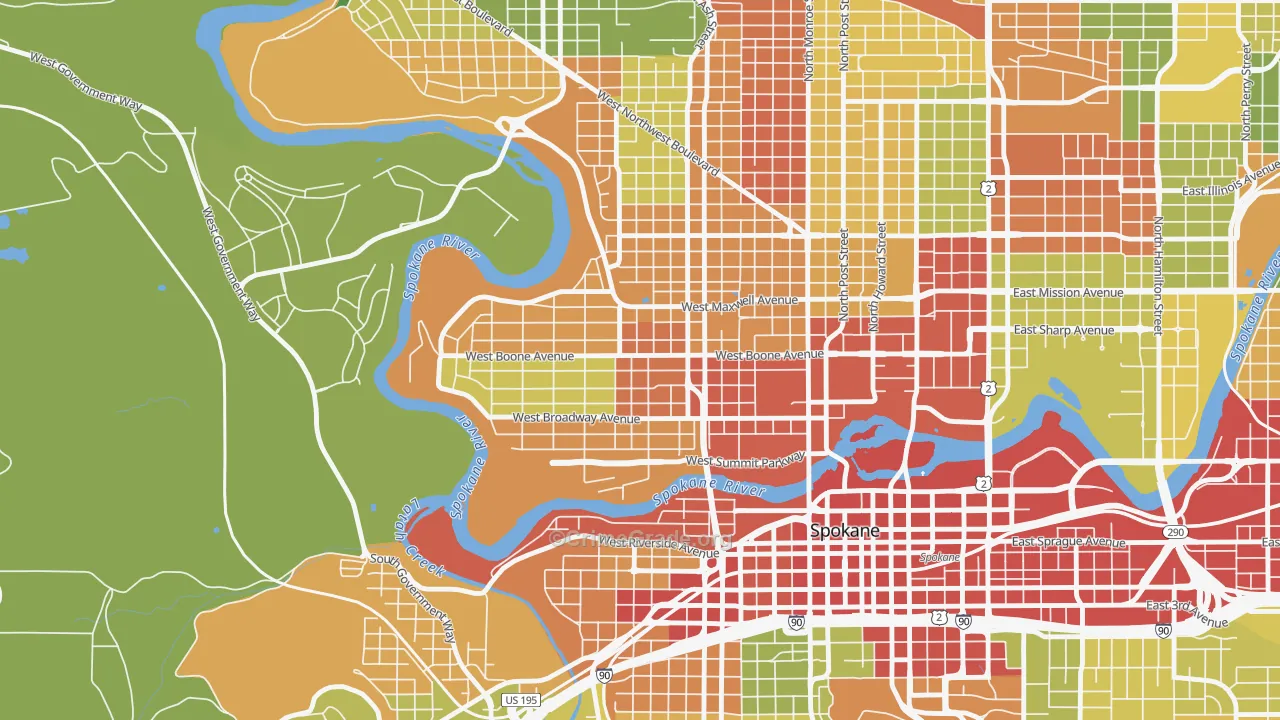 West Central, Spokane, WA Map of Robbery Rates
