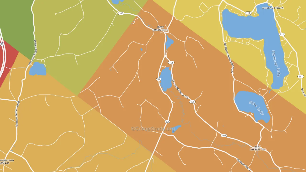 West Charleston, VT Map of Robbery Rates