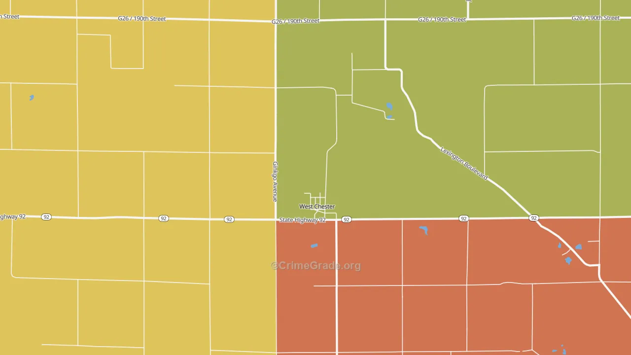 West Chester, IA Map of Robbery Rates