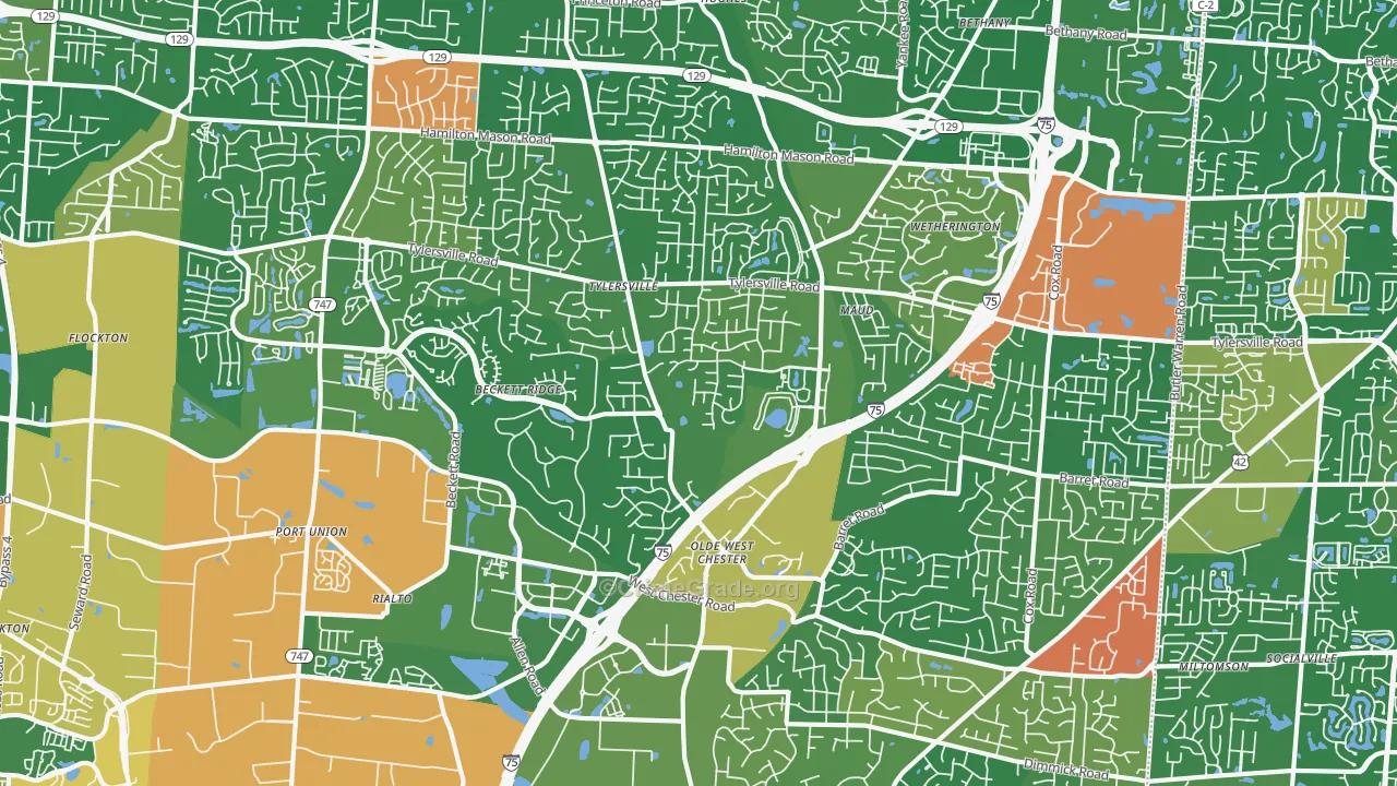 West Chester, OH Map of Robbery Rates