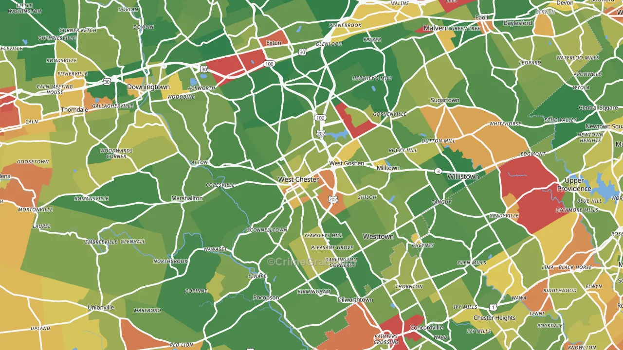 West Chester, PA Map of Robbery Rates
