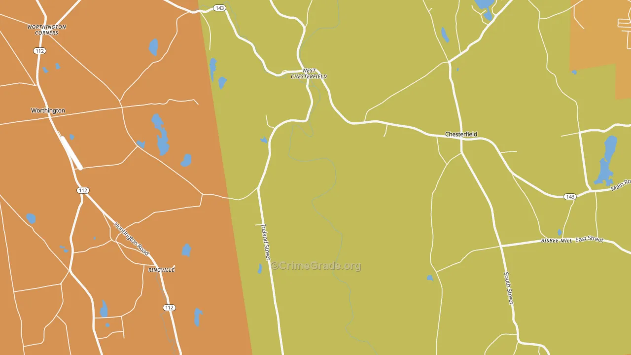 West Chesterfield, MA Map of Robbery Rates