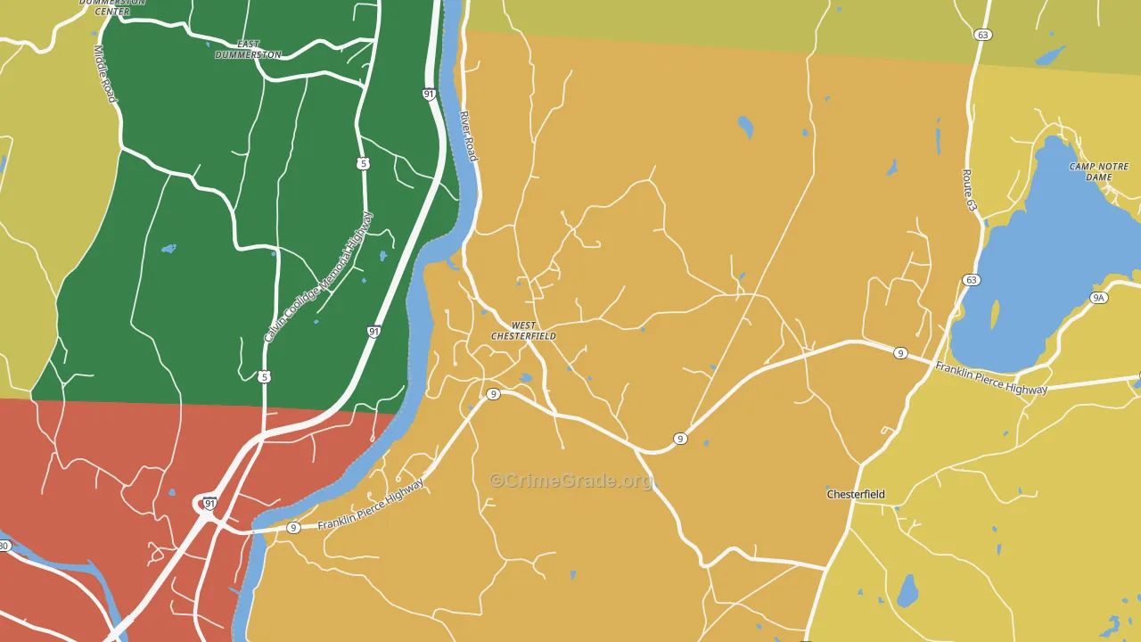 West Chesterfield, NH Map of Robbery Rates