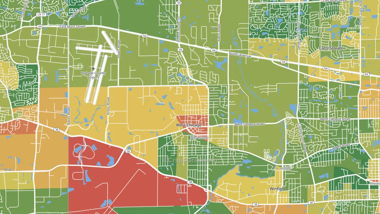 West Chicago, IL Map of Robbery Rates