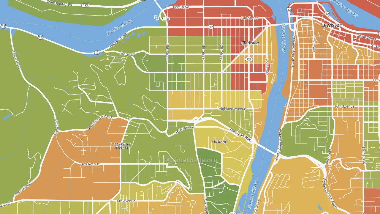 West Clarkston-Highland, WA Map of Robbery Rates
