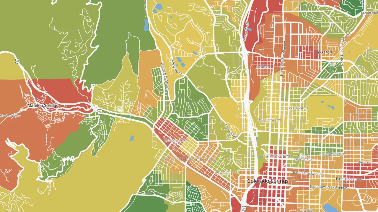 West Colorado Springs, Colorado Springs, CO Map of Robbery Rates