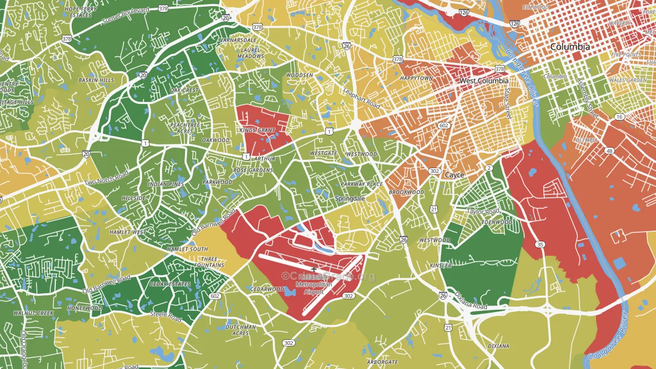 West Columbia, SC Map of Robbery Rates