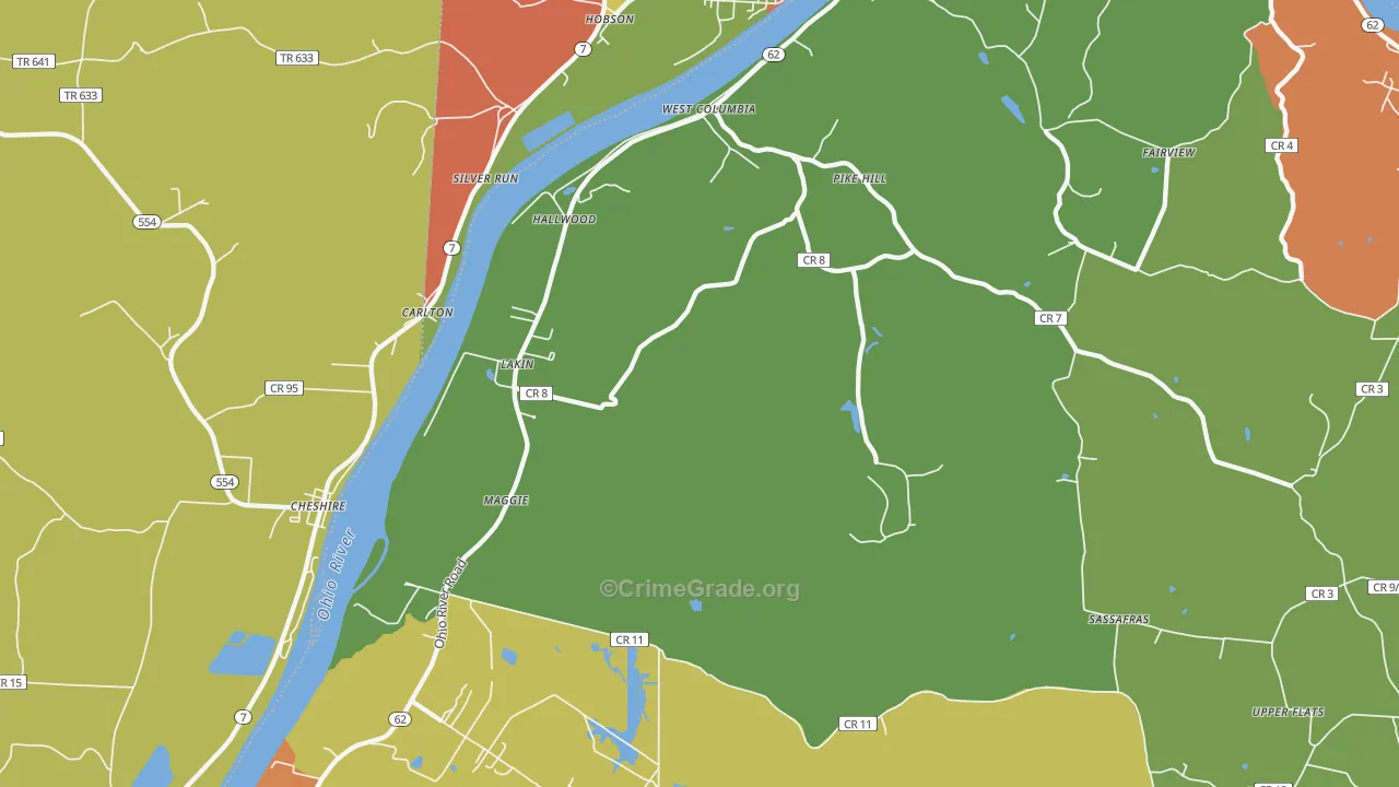 West Columbia, WV Map of Robbery Rates