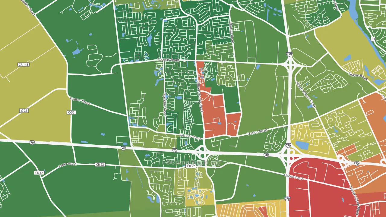 West Columbus Interim, Hilliard, OH Map of Robbery Rates