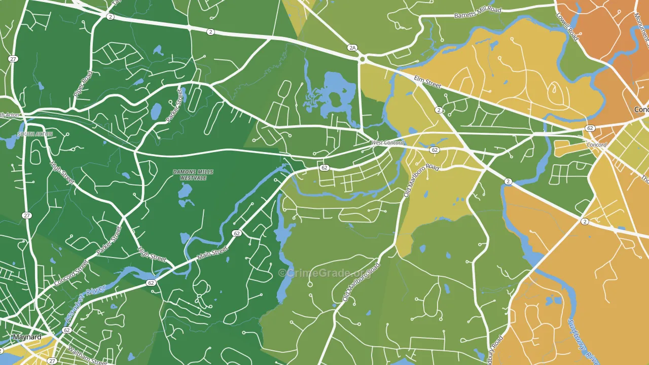 West Concord, MA Map of Robbery Rates