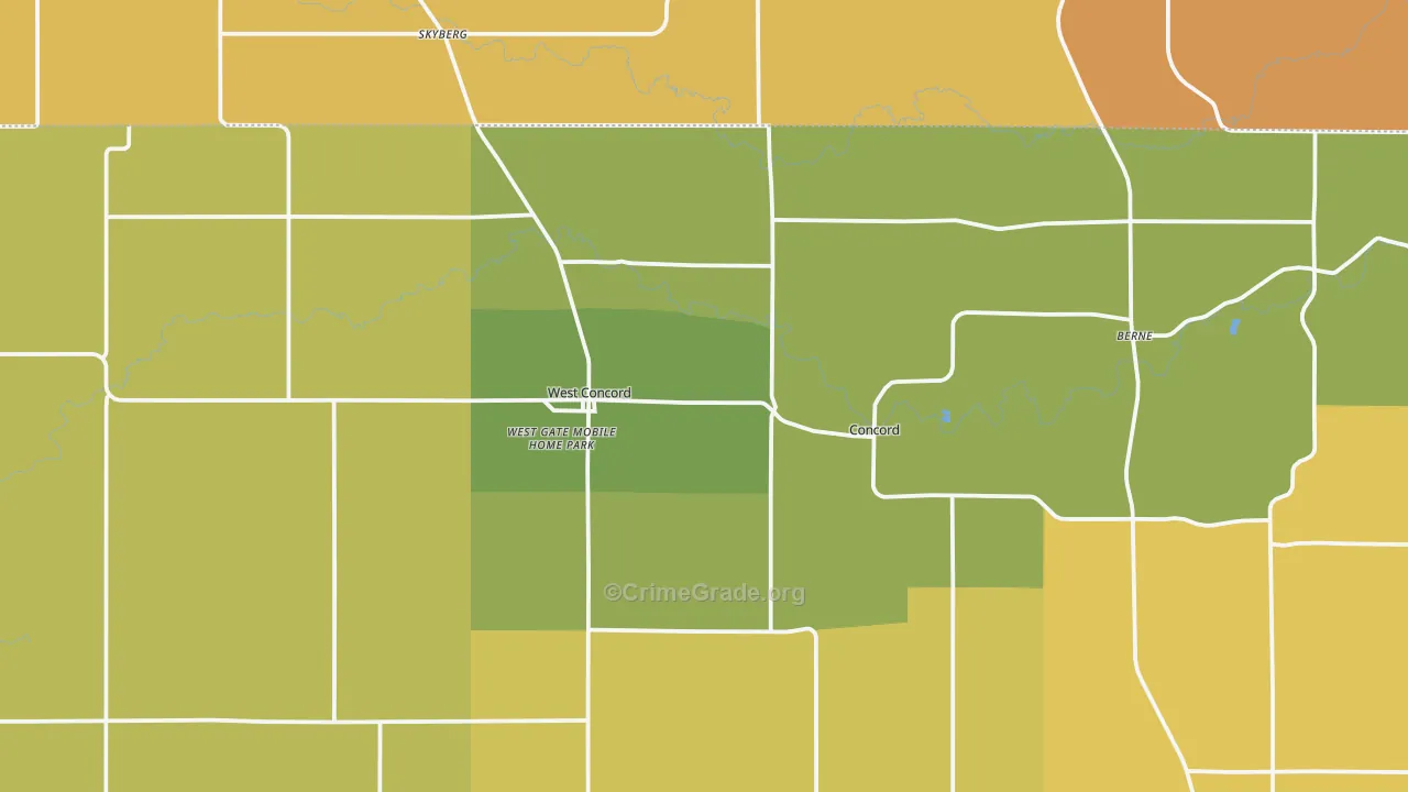 West Concord, MN Map of Robbery Rates