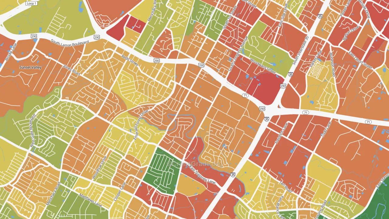 West Congress, Austin, TX Map of Robbery Rates