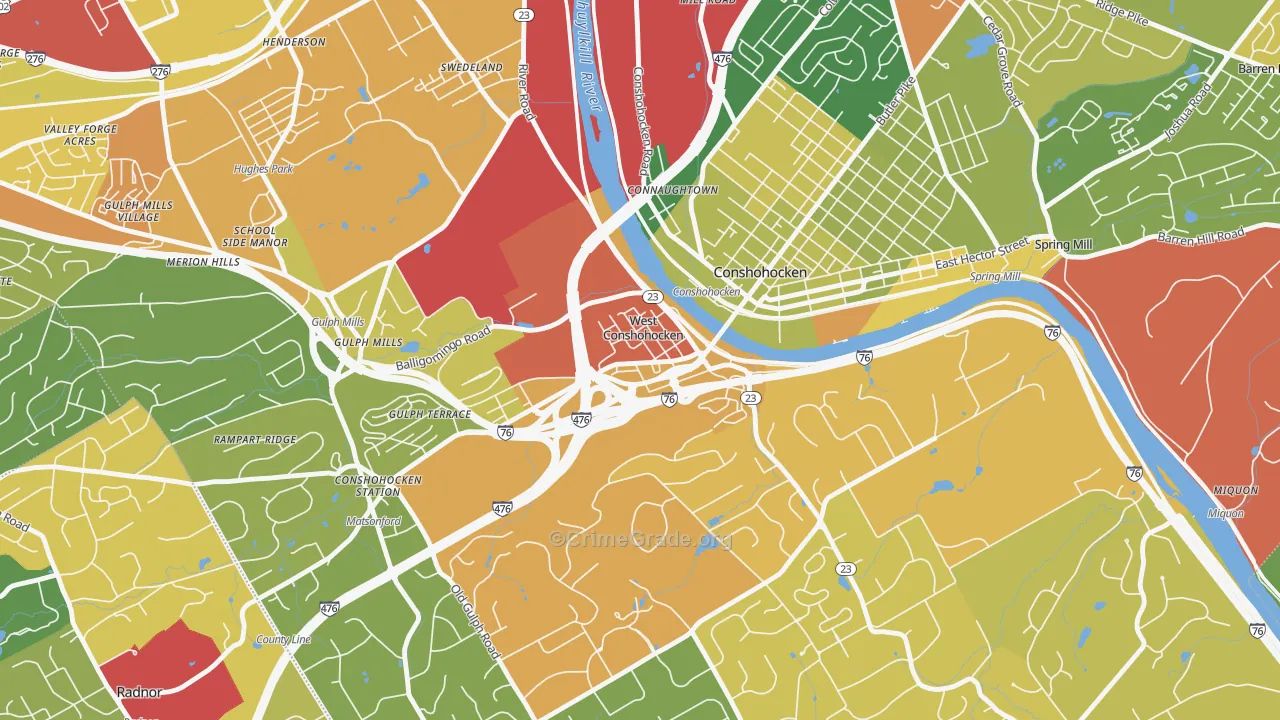 West Conshohocken, PA Map of Robbery Rates