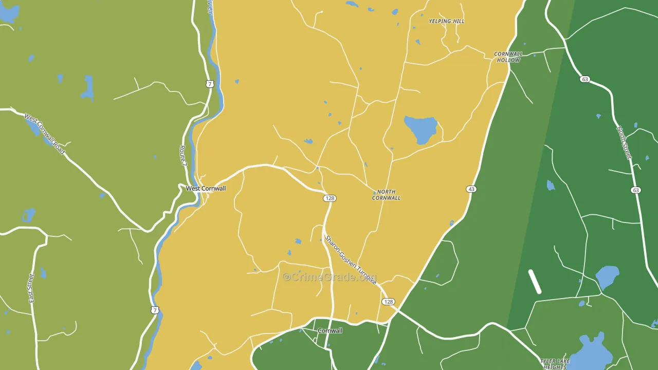 West Cornwall, CT Map of Robbery Rates