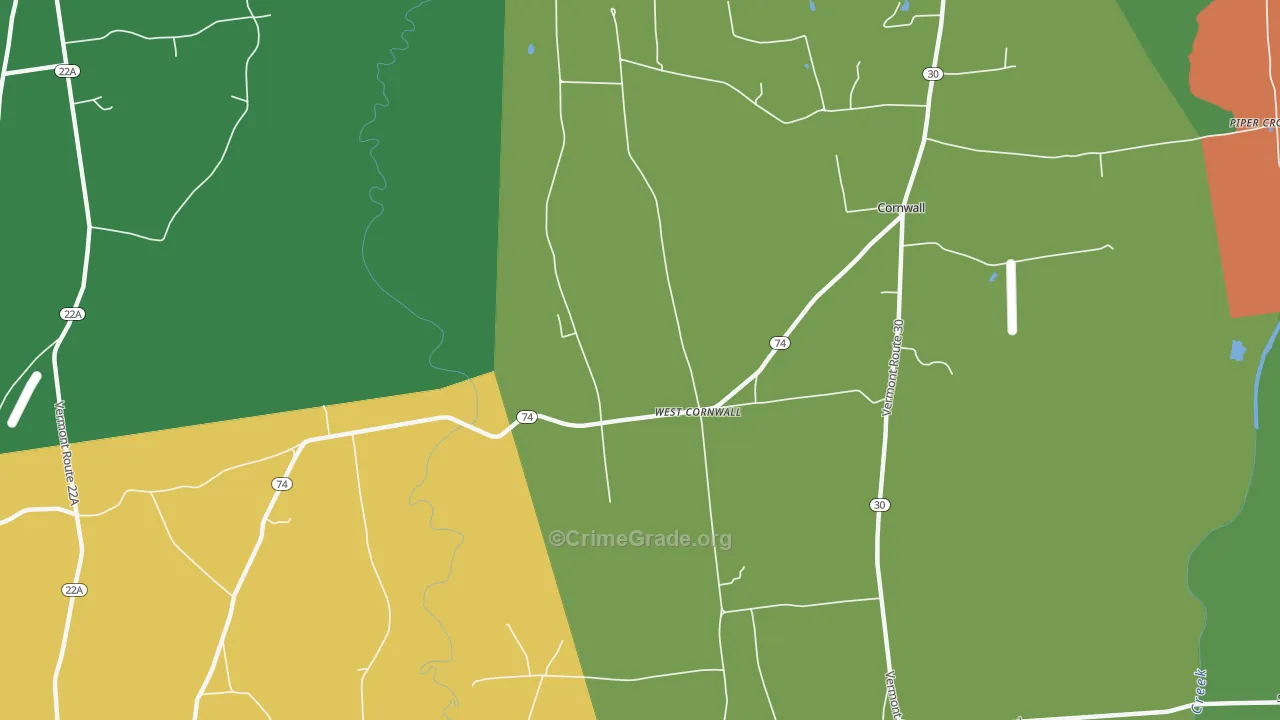 West Cornwall, VT Map of Robbery Rates