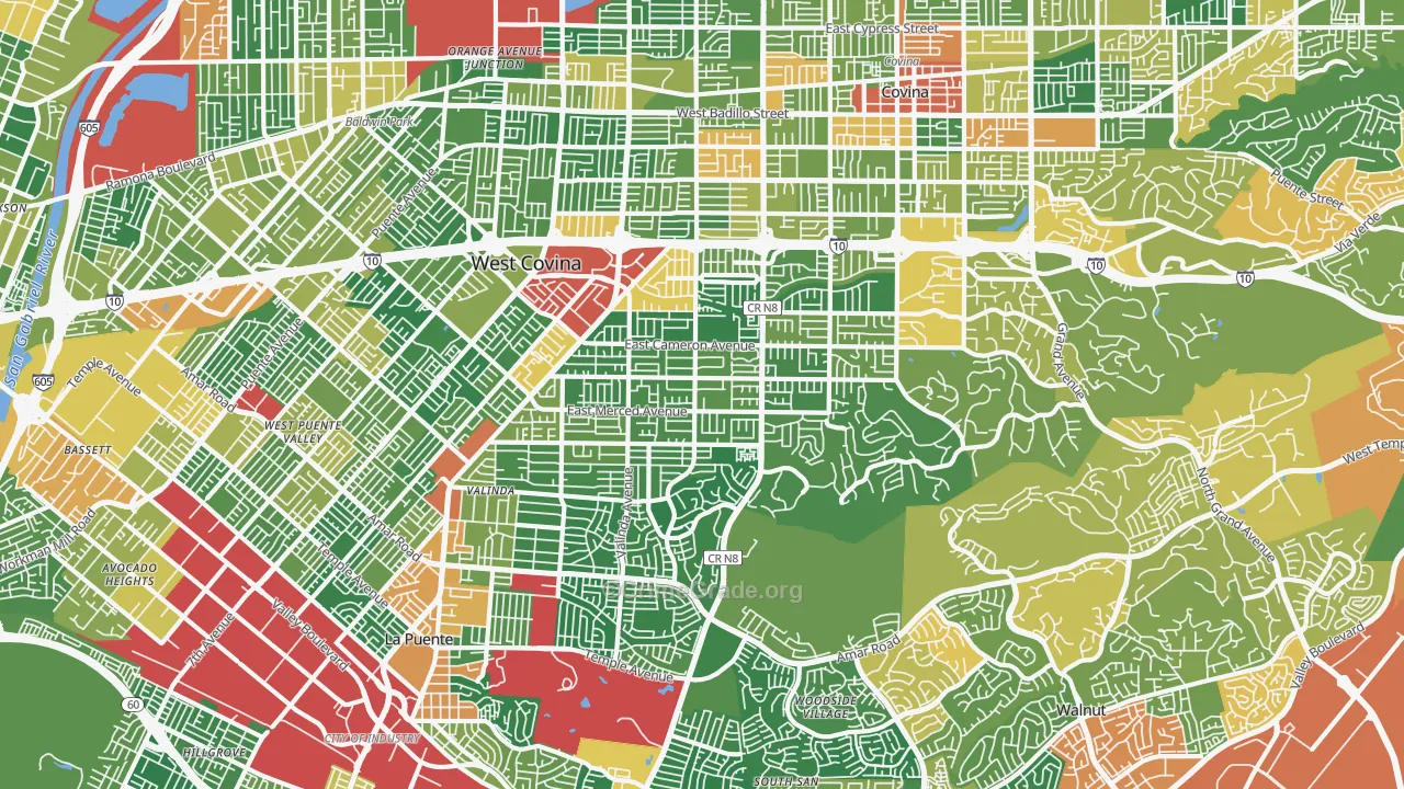 West Covina, CA Map of Robbery Rates
