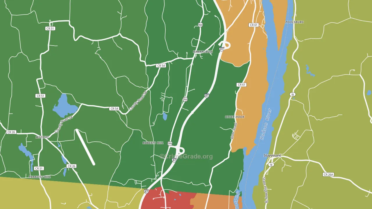 West Coxsackie, NY Map of Robbery Rates
