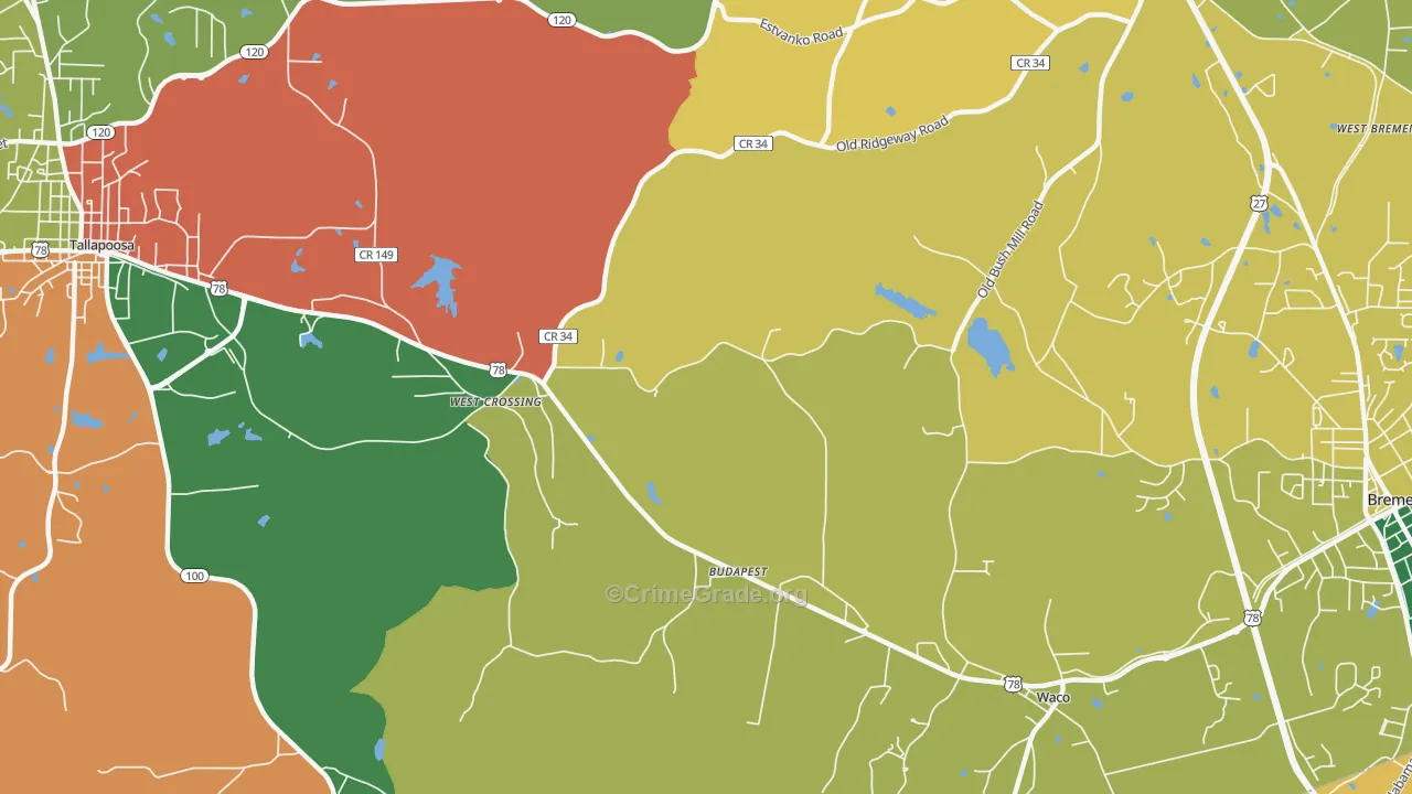 West Crossing, GA Map of Robbery Rates