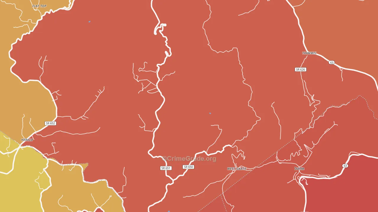 West Dante, VA Map of Robbery Rates