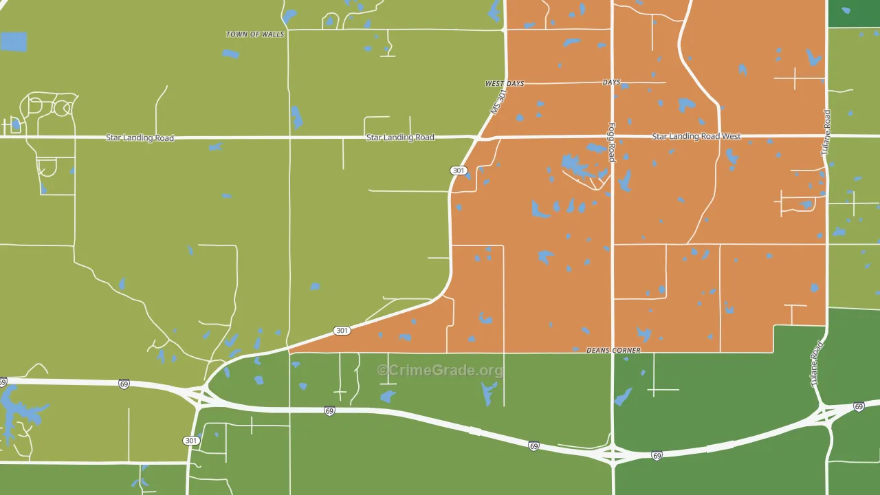 West Days, MS Map of Robbery Rates