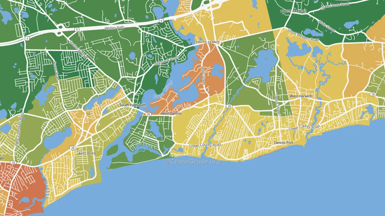 West Dennis, MA Map of Robbery Rates