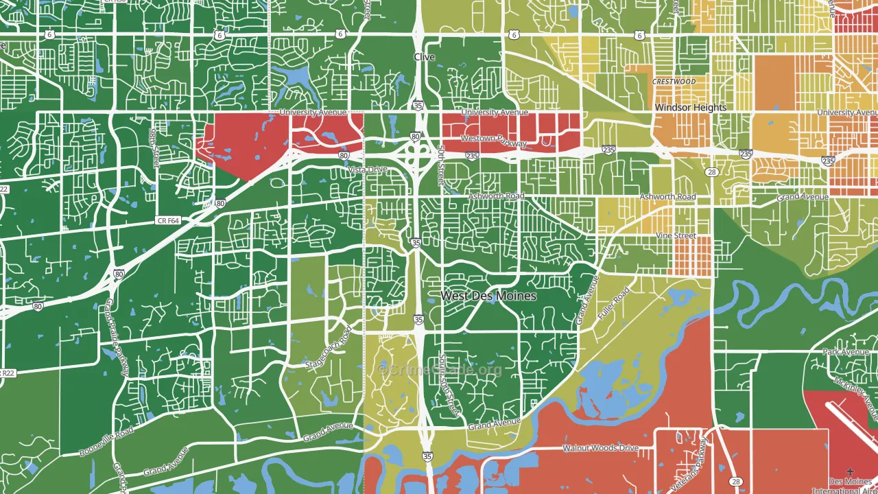 West Des Moines, IA Map of Robbery Rates