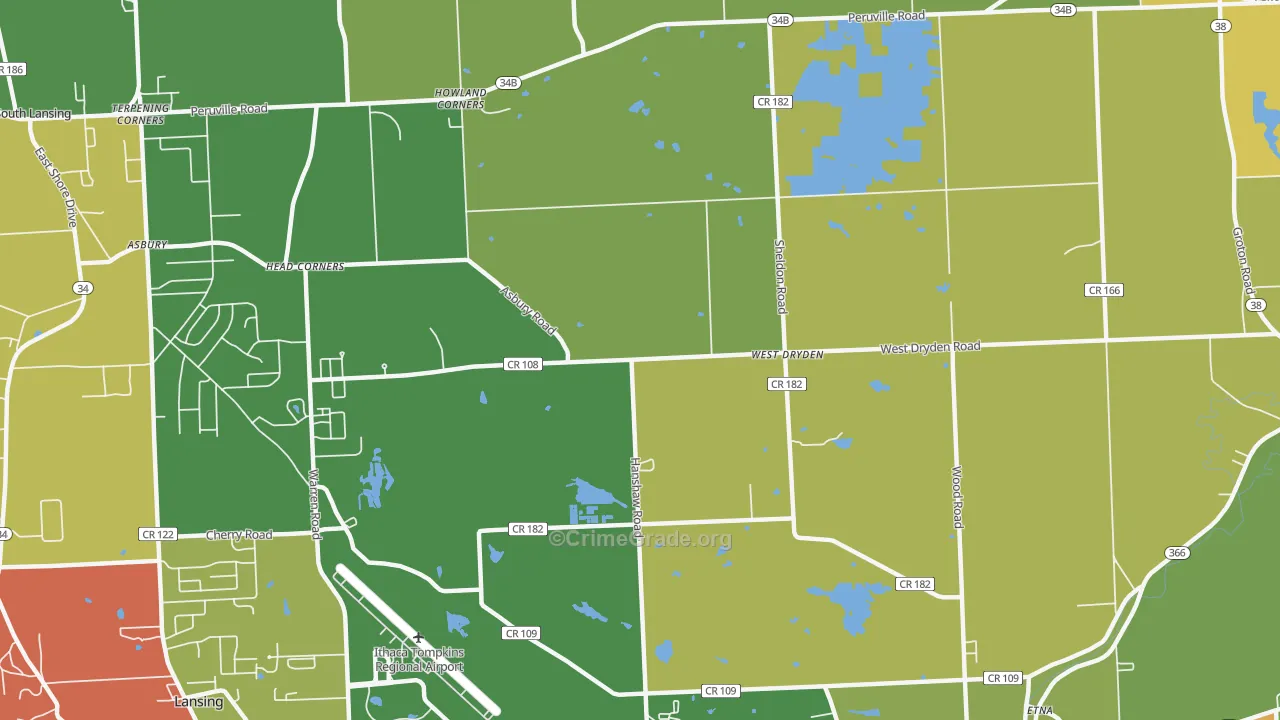 West Dryden, NY Map of Robbery Rates