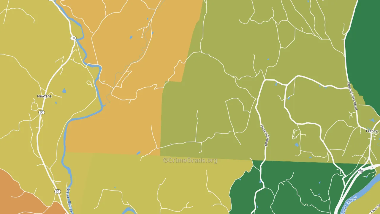 West Dummerston, VT Map of Robbery Rates
