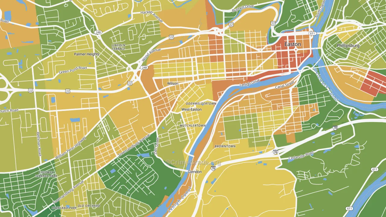 West Easton, PA Map of Robbery Rates