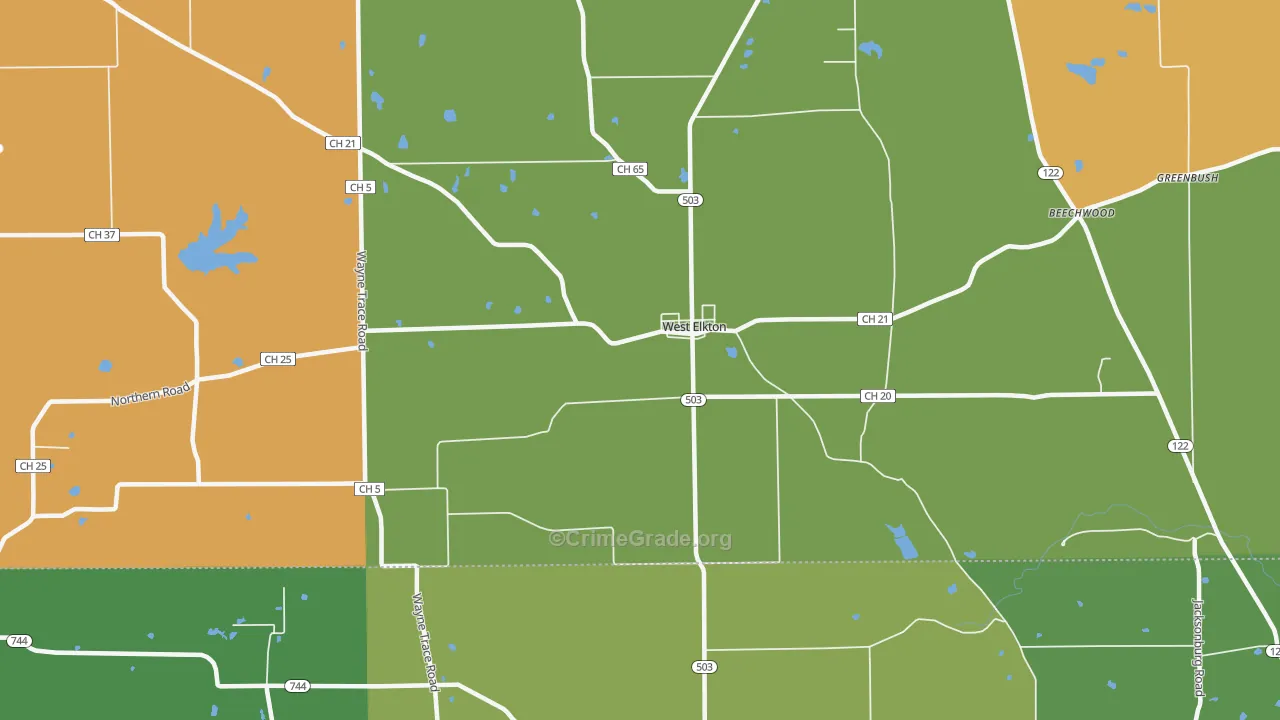 West Elkton, OH Map of Robbery Rates