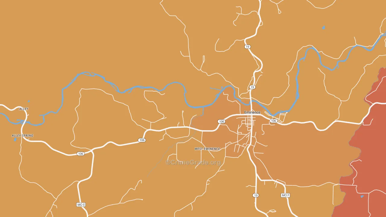West Eminence, MO Map of Robbery Rates