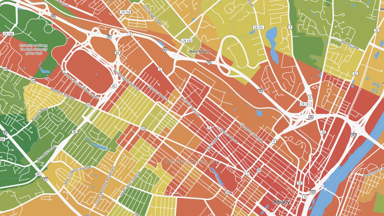 West End, Albany, NY Map of Robbery Rates