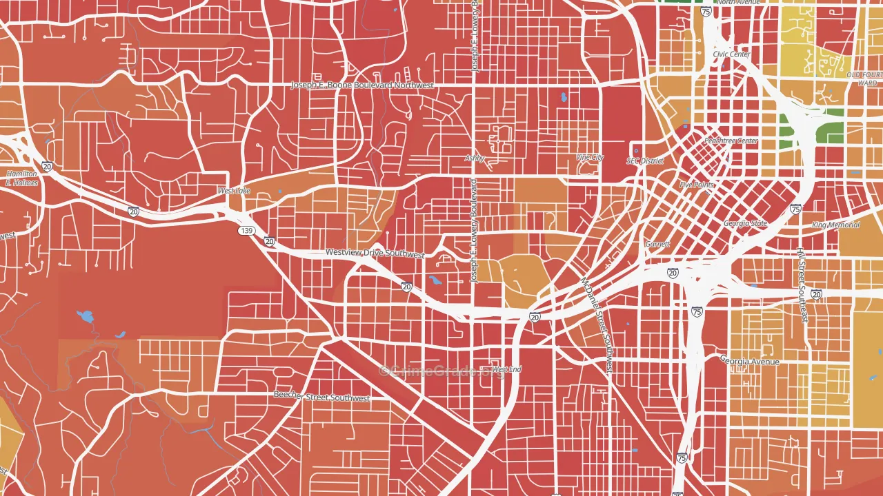 West End, Atlanta, GA Map of Robbery Rates
