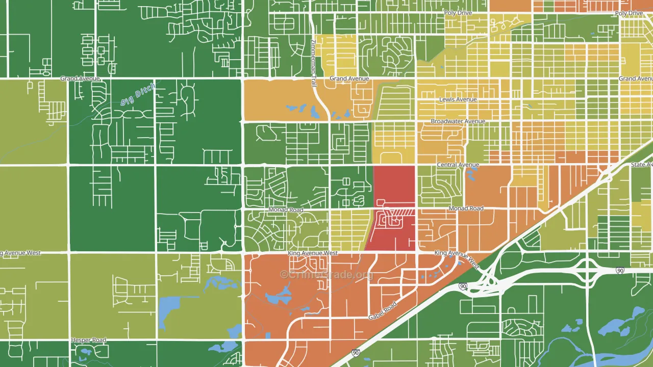 West End, Billings, MT Map of Robbery Rates
