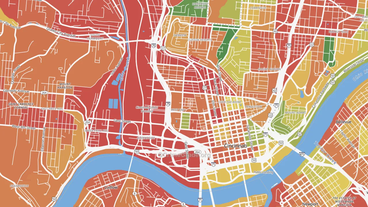 West End, Cincinnati, OH Map of Robbery Rates