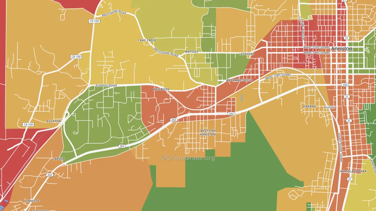 West End-Cobb Town, AL Map of Robbery Rates