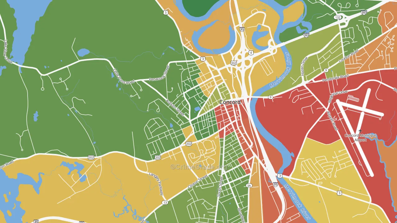 West End, Concord, NH Map of Robbery Rates