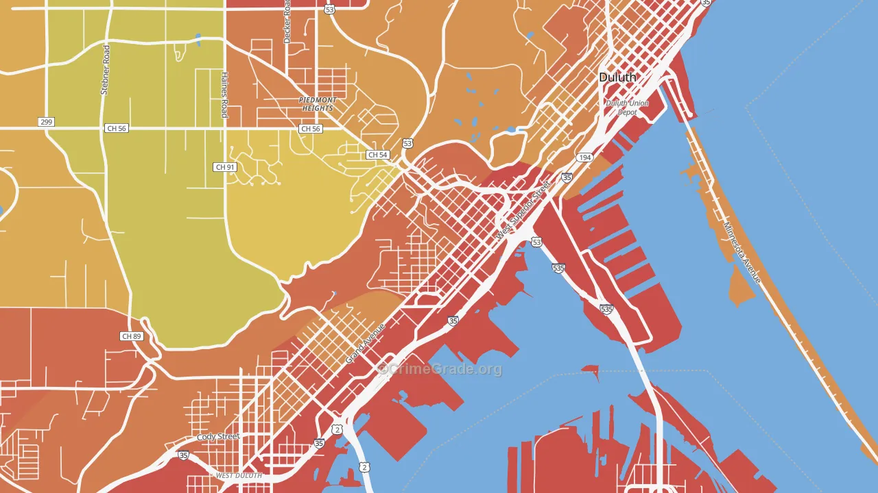 West End, Duluth, MN Map of Robbery Rates