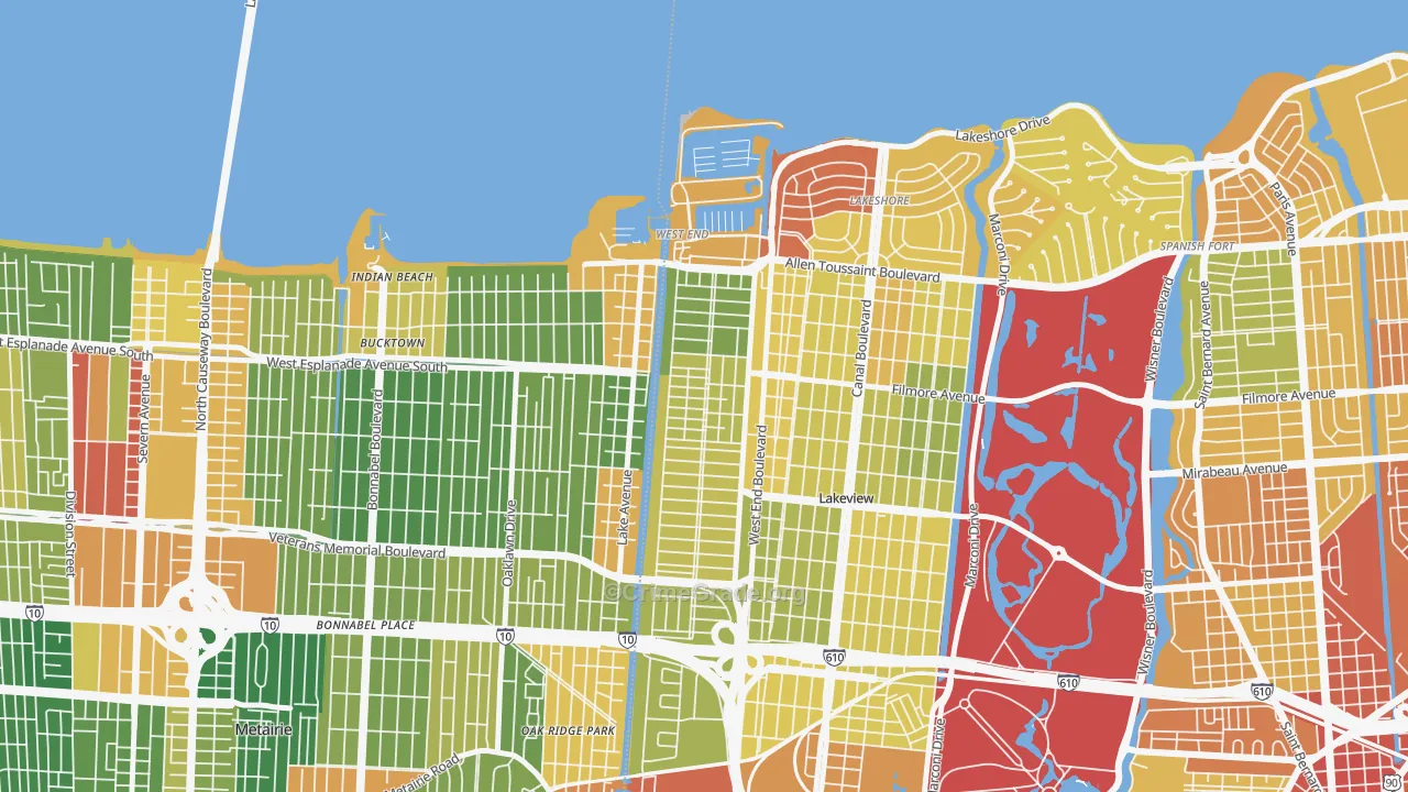 West End, New Orleans, LA Map of Robbery Rates
