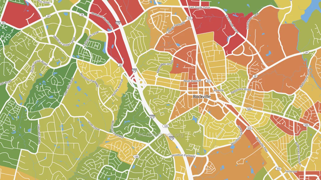 West End Park, Rockville, MD Map of Robbery Rates