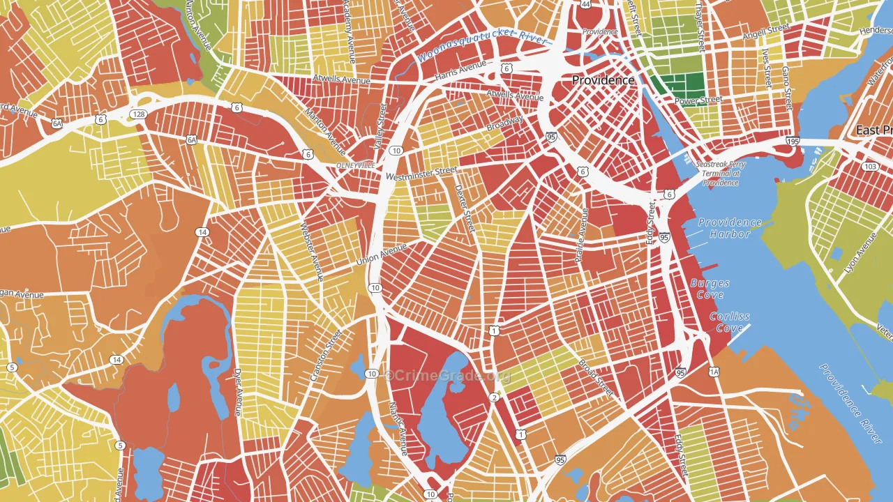 West End, Providence, RI Map of Robbery Rates