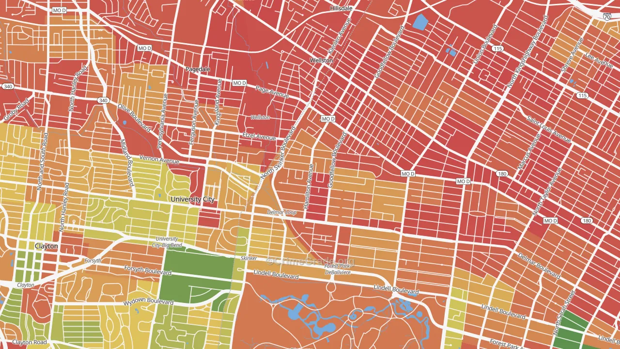 West End, St. Louis, MO Map of Robbery Rates