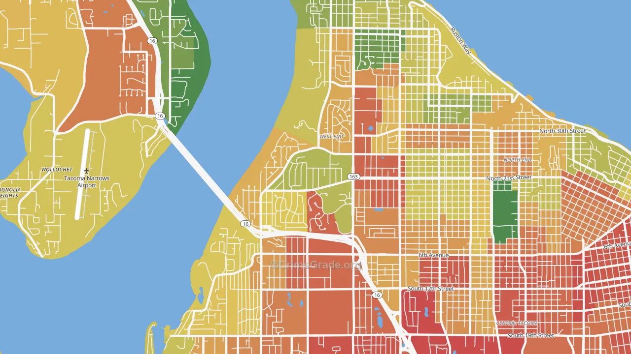 West End, Tacoma, WA Map of Robbery Rates
