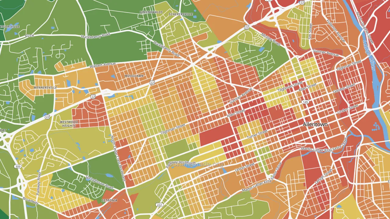 West End Theatre District, Allentown, PA Map of Robbery Rates