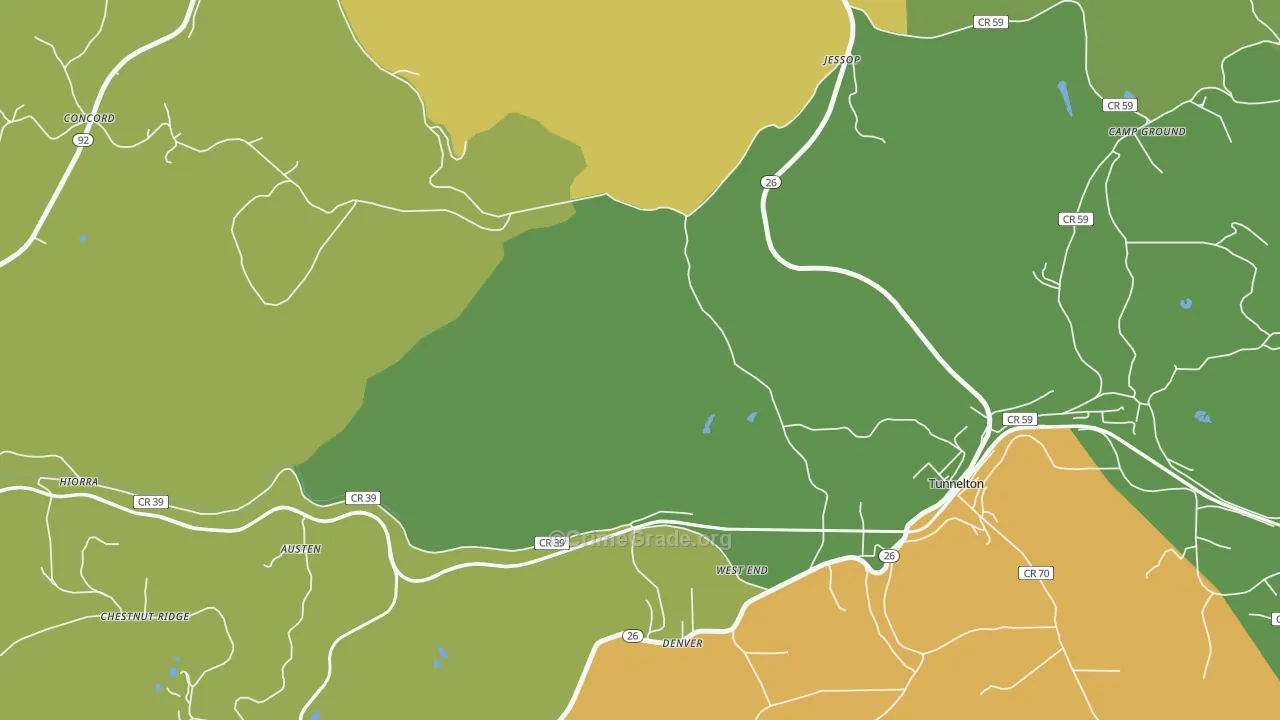 West End, WV Map of Robbery Rates