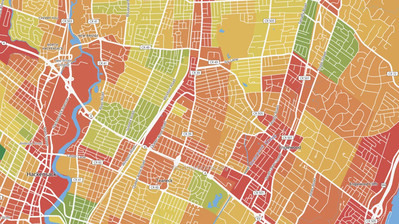 West Englewood, Teaneck, NJ Map of Robbery Rates
