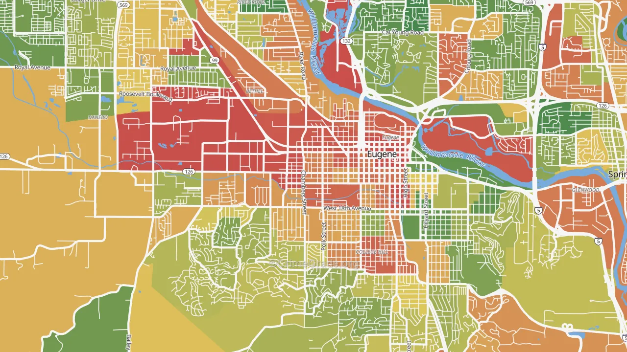 West Eugene, Eugene, OR Map of Robbery Rates