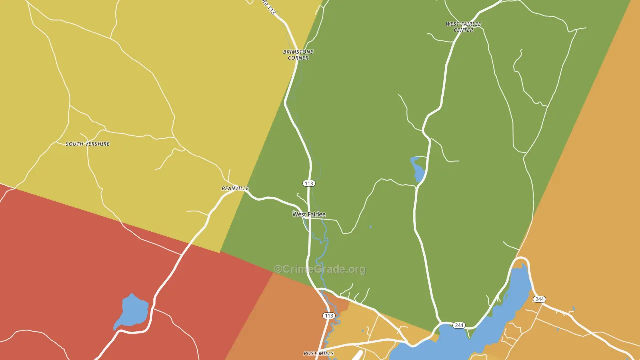West Fairlee, VT Map of Robbery Rates