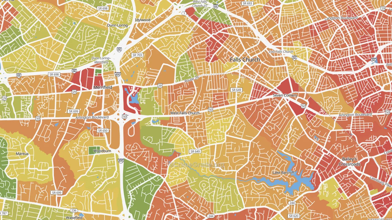 West Falls Church, VA Map of Robbery Rates