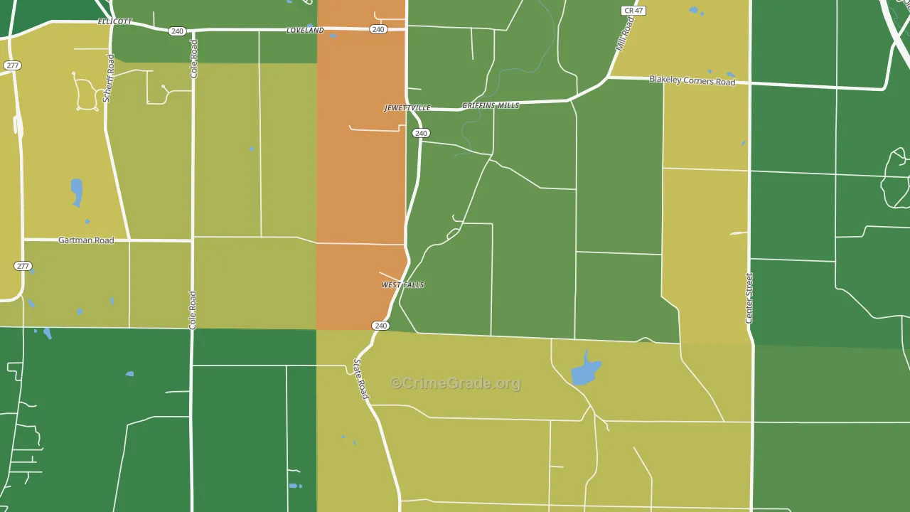 West Falls, NY Map of Robbery Rates
